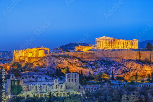 The Acropolis, UNESCO World Heritage Site, Athens, Greece, Europe. Acropolis is famous travel destination, after sunset scenery.