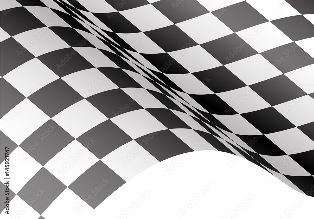 Obraz premium Checkered flag flying on white background vector illustration.