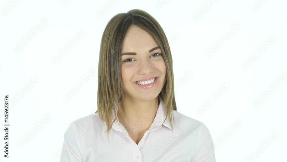 Portrait of Smiling Beautiful Woman, White Background Portrait of Smiling Beautiful Woman, White Background