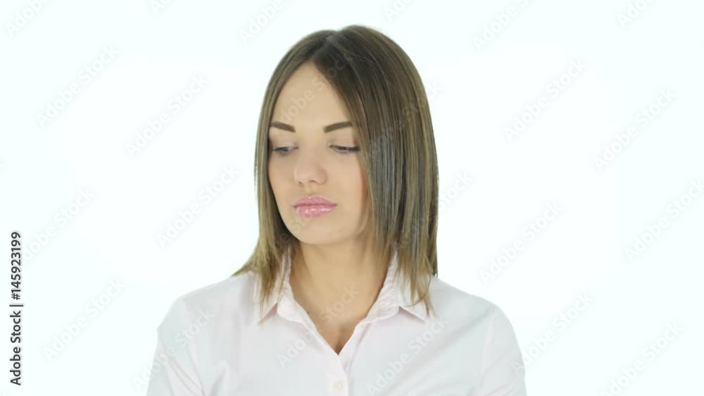 Upset Sad Beautiful Woman, White Background Isolated Upset Sad Beautiful Woman, White Background Isolated