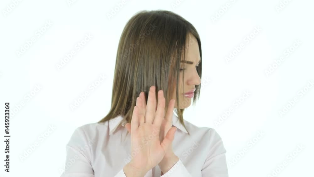 Rejecting, Opposing Beautiful Woman, White Background Rejecting, Opposing Beautiful Woman, White Background