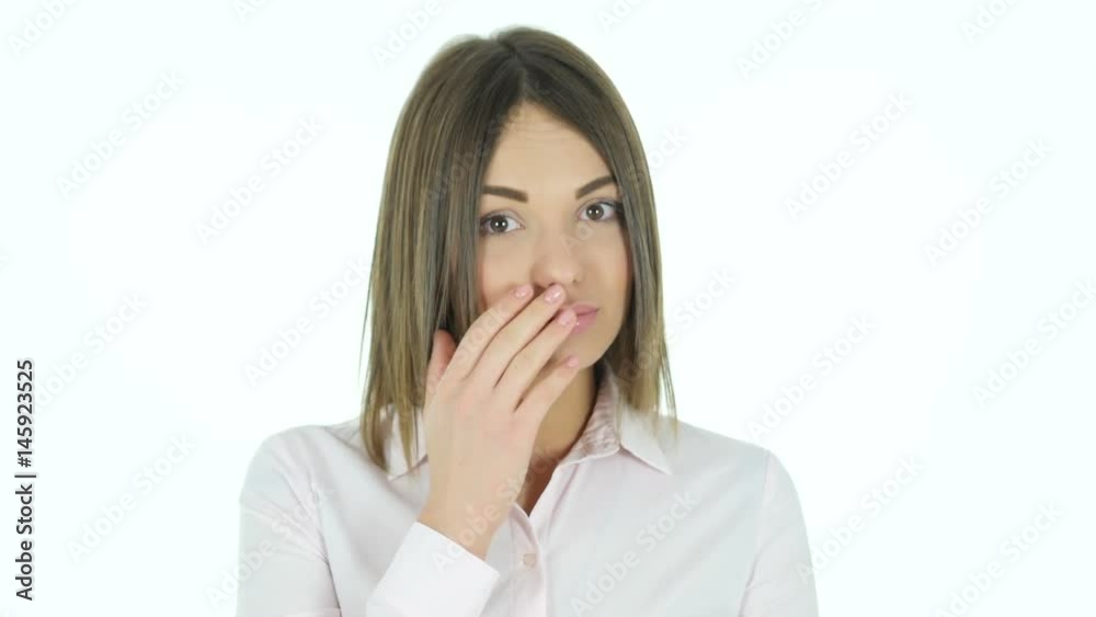 Beautiful Woman in Shock, White Background Beautiful Woman in Shock, White Background