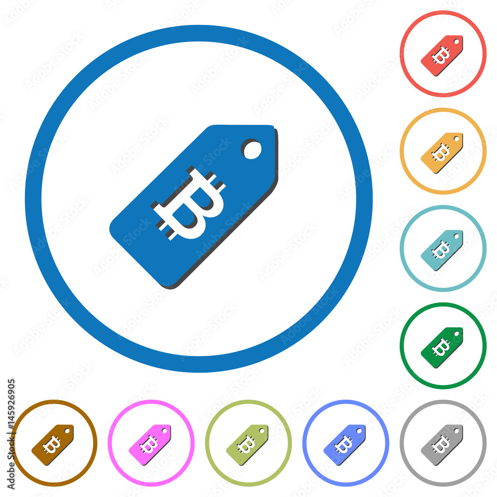 Bitcoin price label icons with shadows and outlines