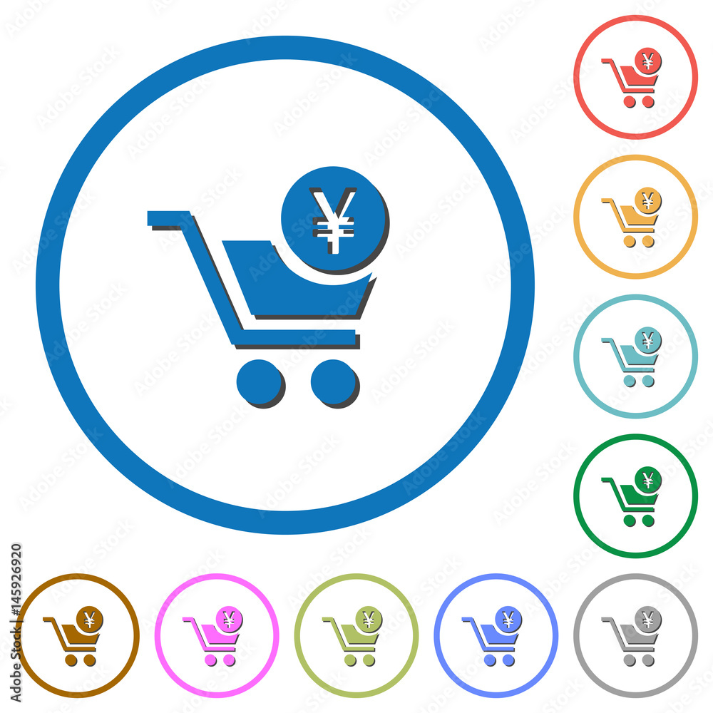 Checkout with Yen cart icons with shadows and outlines Checkout with Yen cart icons with shadows and outlines