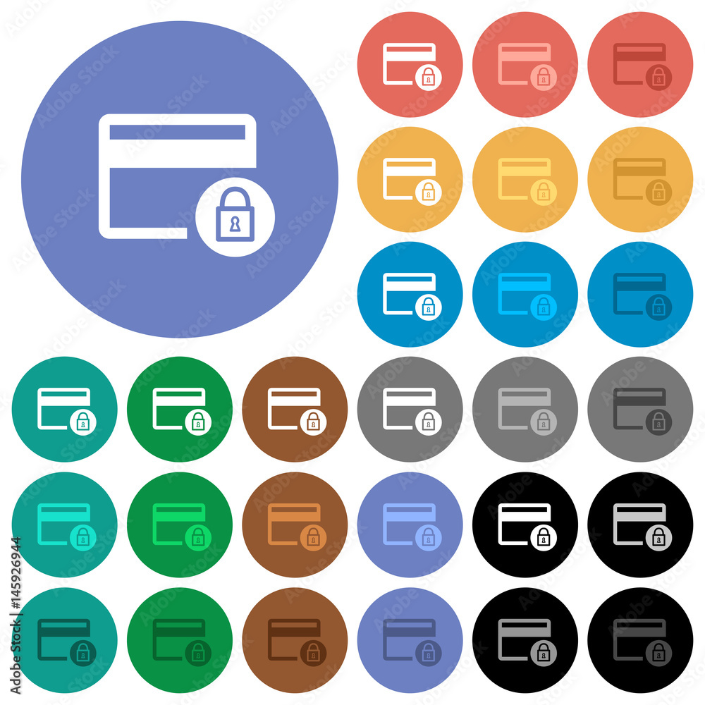 Lock credit card transactions round flat multi colored icons Lock credit card transactions round flat multi colored icons