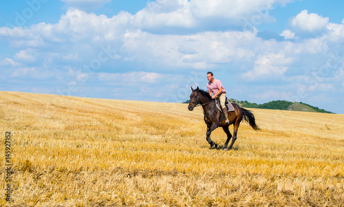 Man ride horse on field