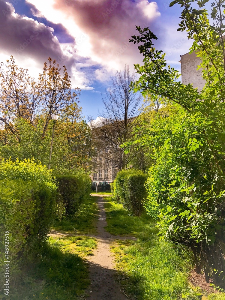 Naklejka premium słoneczny dzień w parku miejskim we Wrocławiu w Polsce