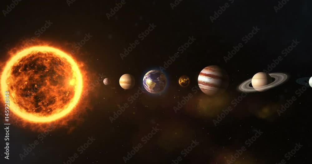 Solar system with sun and planets