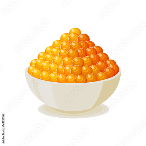 Red caviar on white plate