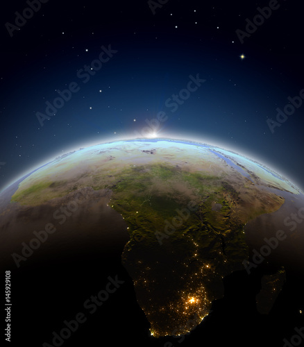 Fototapeta Naklejka Na Ścianę i Meble -  Africa from space during sunrise
