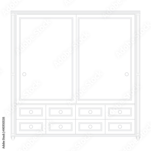 Front elevation of a set a luxurious white color wardrobe design in isolated background