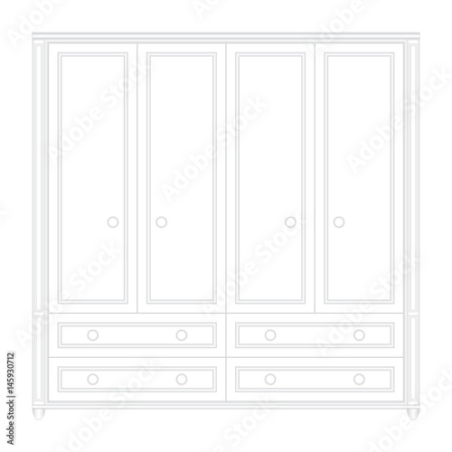 Front elevation of a set a luxurious white color wardrobe design in isolated background