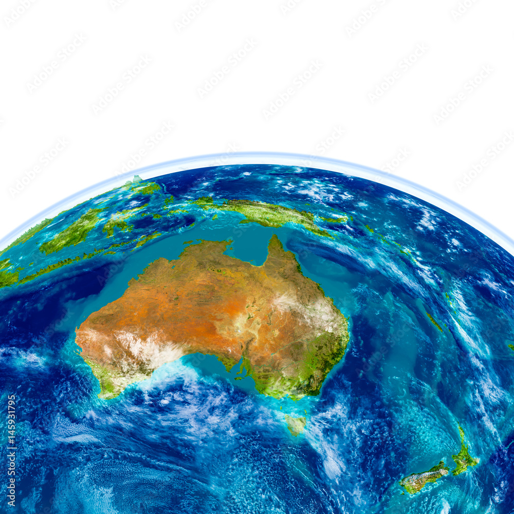 Australia on physical globe
