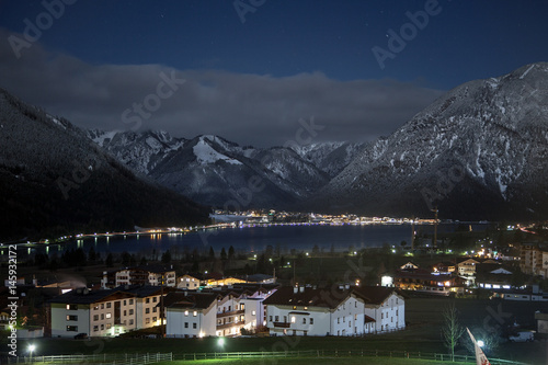 Night views of Achensee and Pertisau from Maurach, Austria