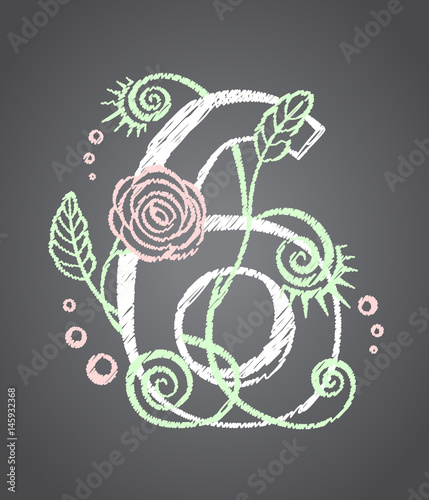 Floral numeral six for your design