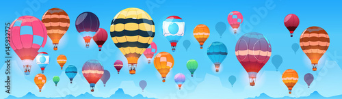 Fotografija Colorful Air Balloons Flying In Day Sky Banner Flat Vector Illustration