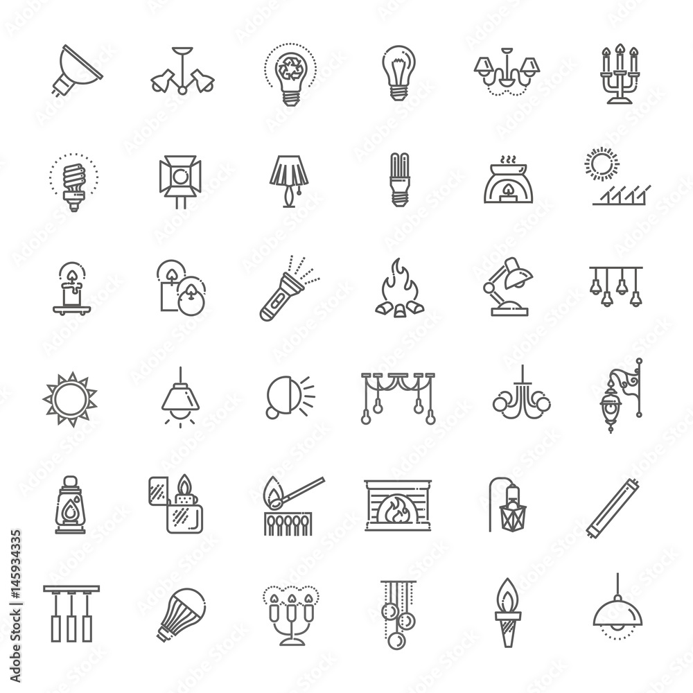 Lamp flat Icon Set