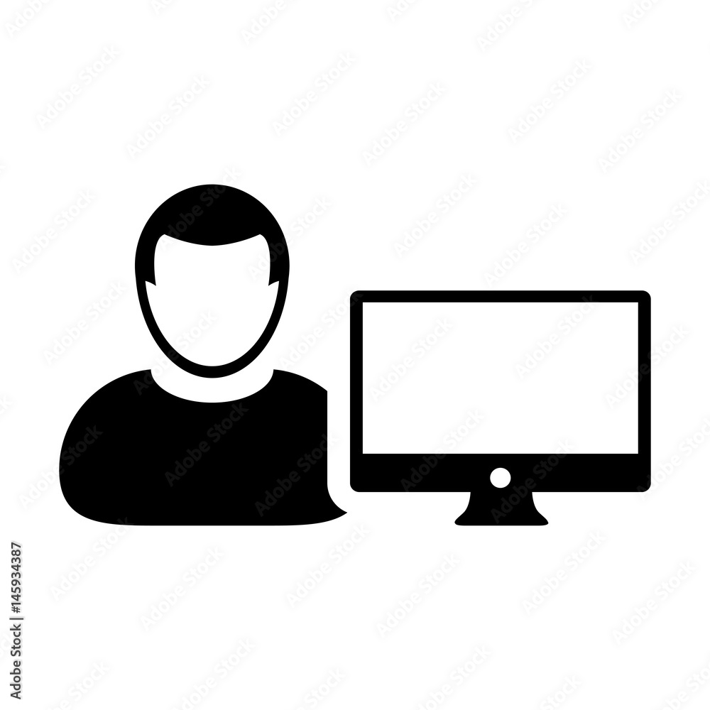 User Icon - Vector Flat Person Profile Avatar With Computer Monitor Glyph Pictogram illustration User Icon - Vector Flat Person Profile Avatar With Computer Monitor Glyph Pictogram illustration