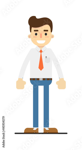 Smiling retail consultant character isolated on white background vector illustration. People personage in flat design.