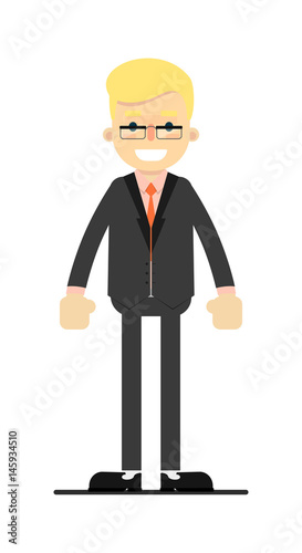 Young blond man in business suit isolated on white background vector illustration. People personage in flat design.
