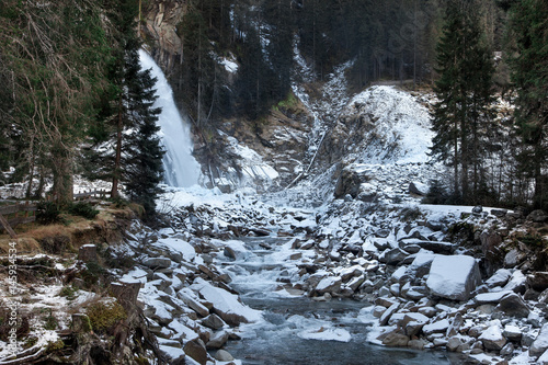 Beautiful frozen scenery at the Krimml waterfalls  Austria