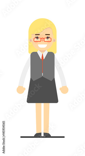 Blonde office secretary in business suit isolated on white background vector illustration. People personage in flat design.