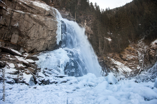 Beautiful frozen scenery at the Krimml waterfalls, Austria