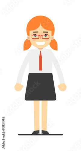 Happy redhead office secretary girl isolated on white background vector illustration. People personage in flat design.