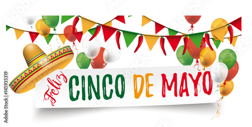 Paper Banner Buntings Chili Sombrero Feliz Cinco de Mayo