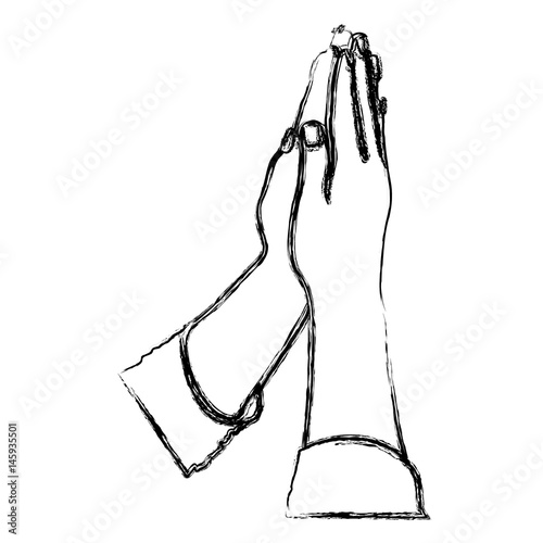 monochrome sketch of hands in position of pray in frontal view vector illustration