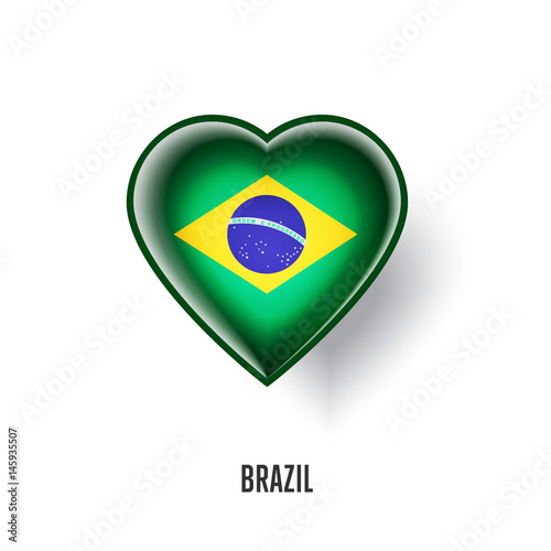 Free Download Patriotic heart symbol with Brazil flag vector illustration isolated on white background. Love Brazil design element or shiny logo, glossy button. - GFXLoad