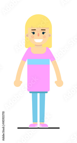 Pretty blonde girl in casual clothes isolated on white background vector illustration. People personage in flat design.