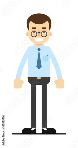 Smiling office clerk character isolated on white background vector illustration. People personage in flat design.
