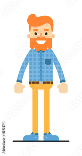 Handsome redheaded bearded hipster character isolated on white background vector illustration. People personage in flat design.