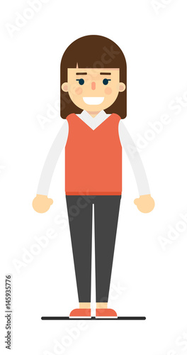 Happy smiling girl in casual clothes isolated on white background vector illustration. People personage in flat design.
