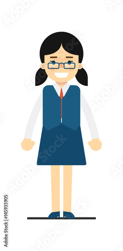 Smiling schoolgirl in blue uniform isolated on white background vector illustration. People personage in flat design.