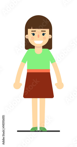 Beautiful pretty girl in blouse and skirt isolated on white background vector illustration. People personage in flat design.