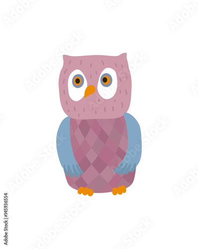 Funny owl personage vector illustration isolated on white background. Cute wild animal, zoo wildlife character in cartoon style.
