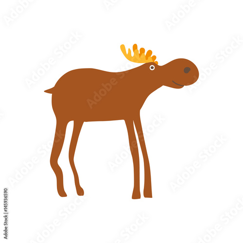 Bull elk personage vector illustration isolated on white background. Cute wild animal, zoo wildlife character in cartoon style.