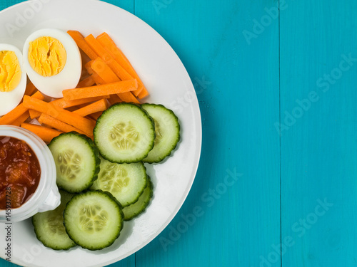 Egg Carrot and Cucumber Crudites With Tomato Salsa photo