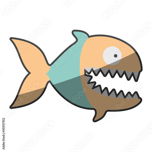 silhouette multicolor pastel of piranha with big teeths vector illustration