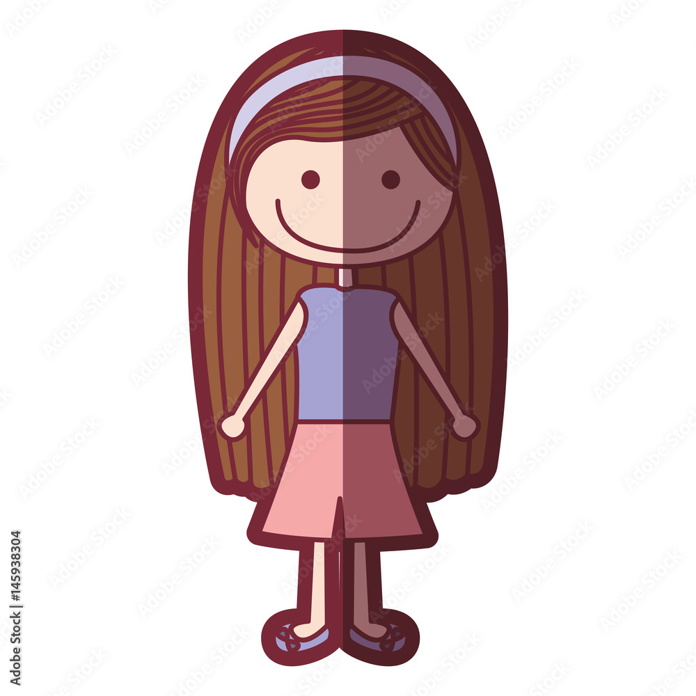 color silhouette shading cartoon brown long hair girl with shirt and skirt vector illustration color silhouette shading cartoon brown long hair girl with shirt and skirt vector illustration