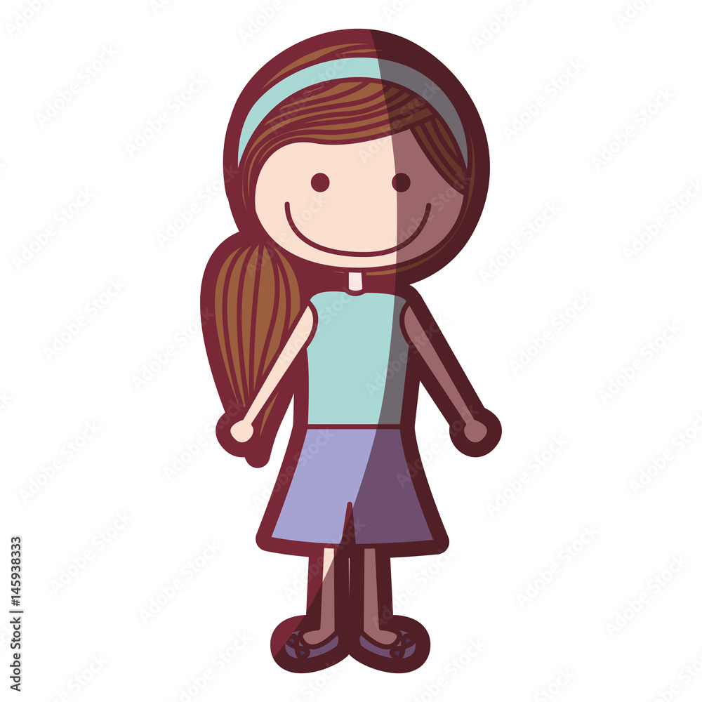 color silhouette shading cartoon side ponytail hair girl with shirt and skirt vector illustration color silhouette shading cartoon side ponytail hair girl with shirt and skirt vector illustration