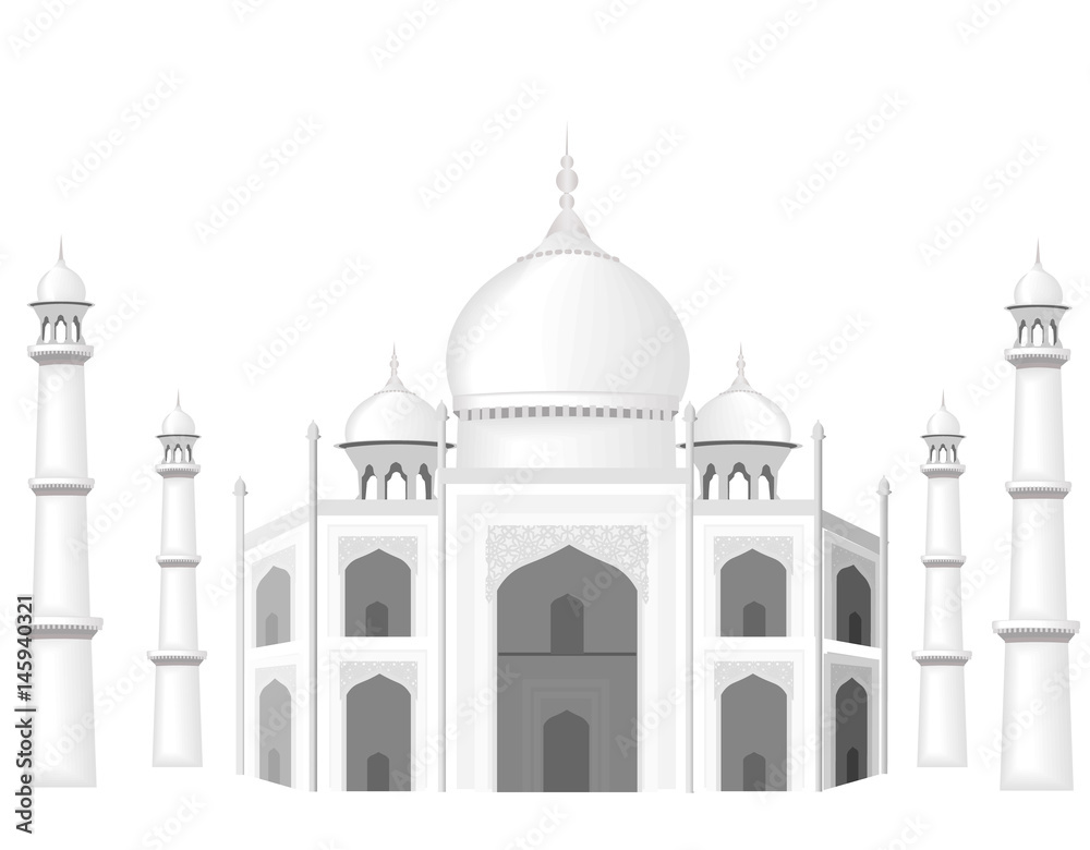 The building is in the style of the Taj Mahal temple. The Sultan s Palace. Black and white graphics with halftones. illustration