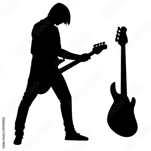 rock guitarist and bass guitar black vector silhouette design set