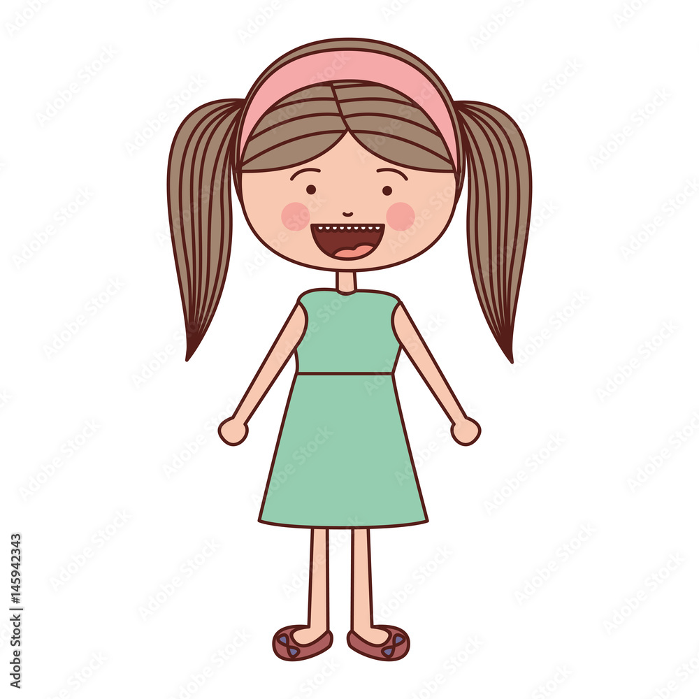 color silhouette smile expression cartoon pigtails hair girl with dress vector illustration color silhouette smile expression cartoon pigtails hair girl with dress vector illustration