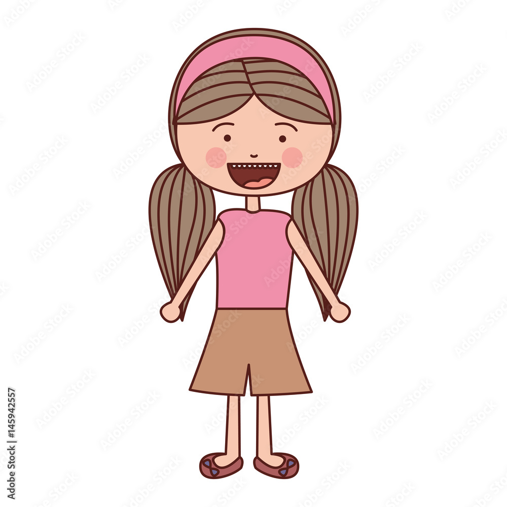 color silhouette smile expression cartoon pigtails hair girl with shirt and skirt vector illustration color silhouette smile expression cartoon pigtails hair girl with shirt and skirt vector illustration