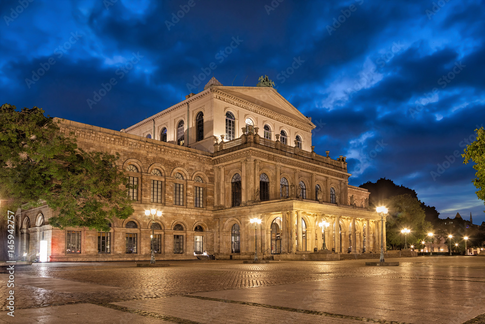 Fototapeta premium Building of Hannover State Opera in the evening, Lower Saxony, Germany