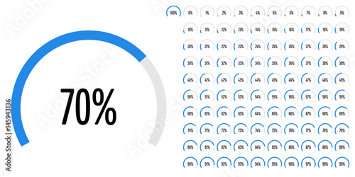Set of circular sector percentage diagrams from 0 to 100 ready-to-use for web design, user interface (UI) or infographic - indicator with blue
