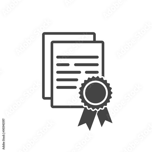 Certificate icon. Diploma symbol. Flat vector illustration on white background.